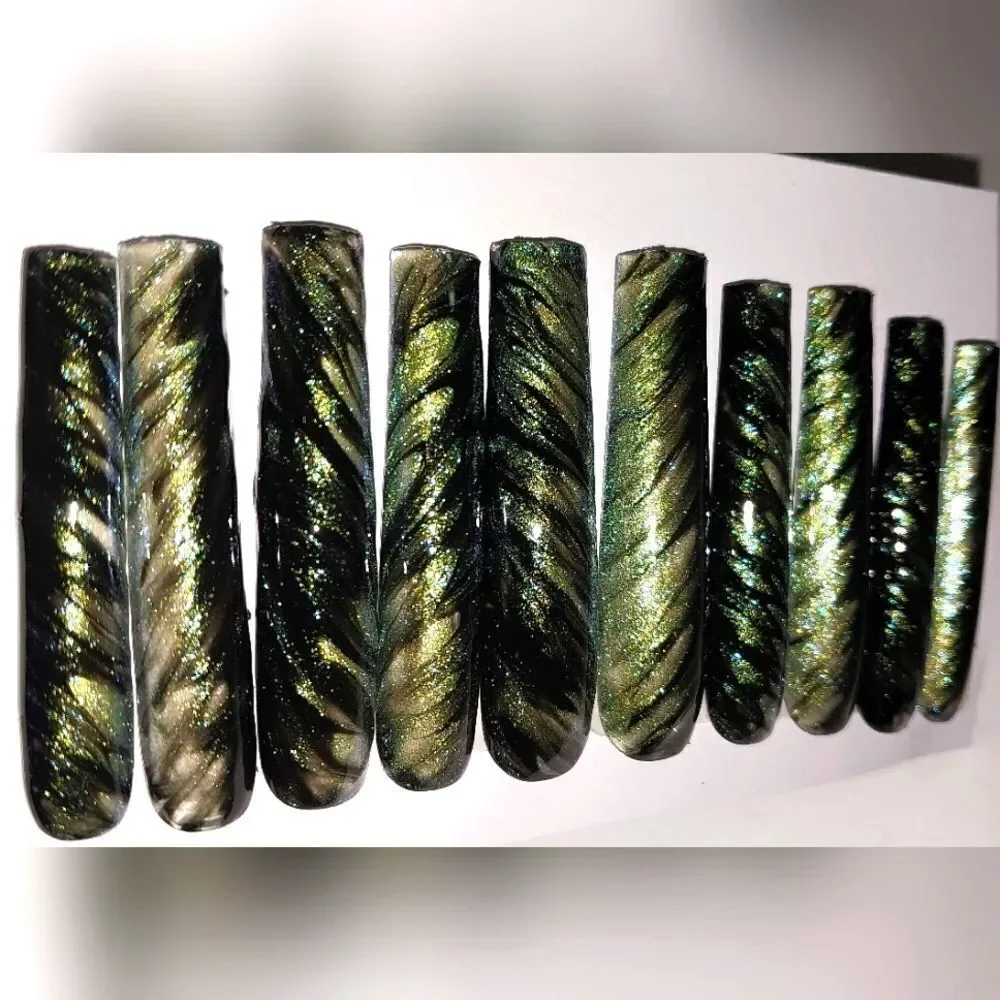 Hand crafted custom cateye 10pc 3xl long acrylic press on nails sz medium